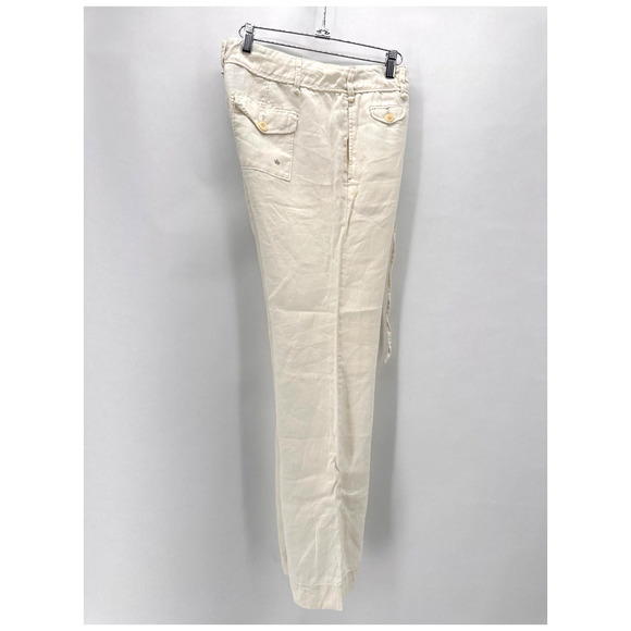 G1 Goods Linen Pants Womens 6 Ivory Straight Leg Yacht Old Money Coastal Preppy - Picture 4 of 11
